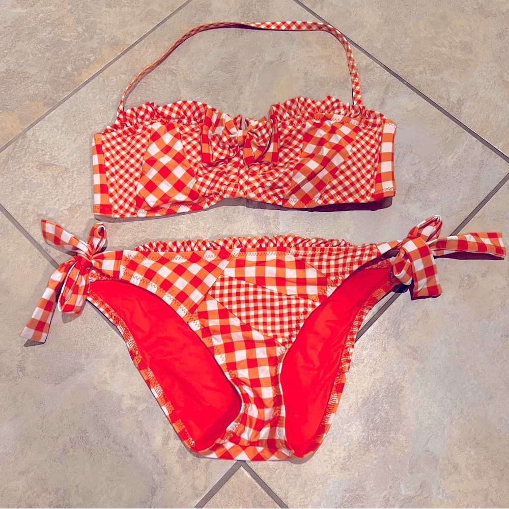 Betsey Johnson Orange White Gingham Bikini